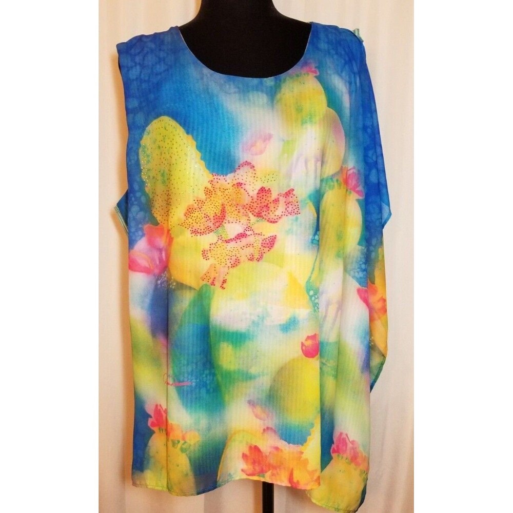 Women's Tunic Top Floral Studded Unique Sleeve Designer Dawn Davis Size XXL